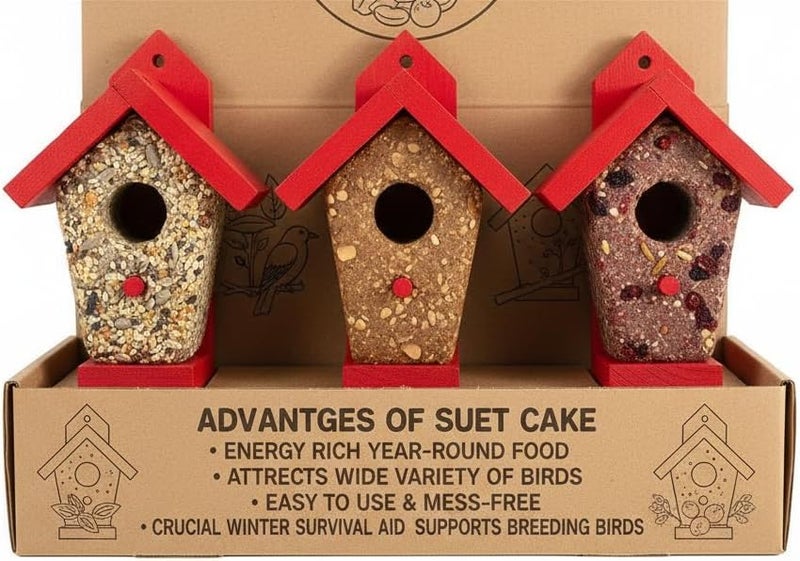 CEDAR ALPHA Seed Bird Feeder Houses with Suet Cakes, Decorative Red Wood Roof，Weather Proof, Attracts Wild Birds for Backyard, Patio, and Outdoor Feeding, Fun DIY Bird Watching Gift for Bird Lovers, Set/3 - Image 2